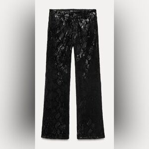 NWT -  Zara Pants High Waisted Sequins Velvet Trouser -  Size 0/32